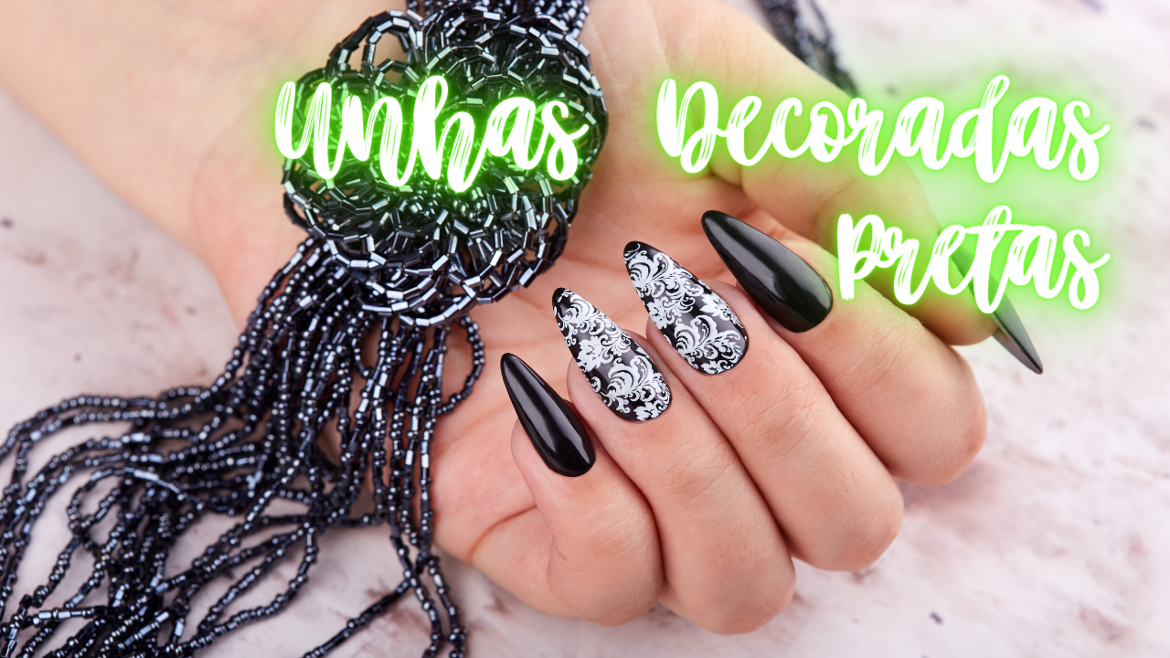 Unhas pretas decoradas geometria