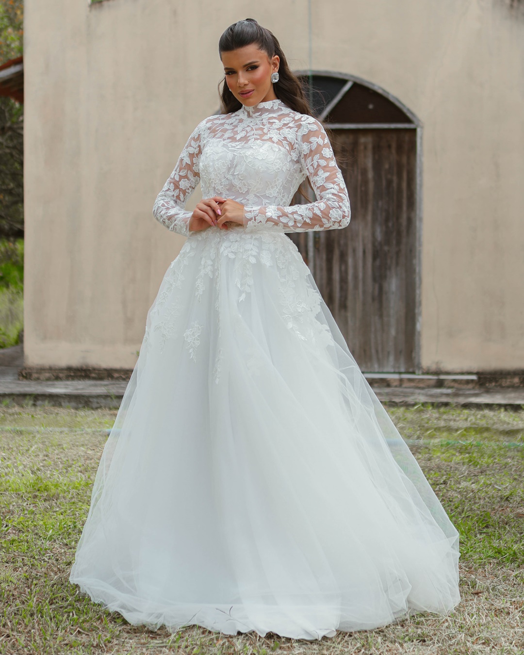 vestido de noiva manga longa renda