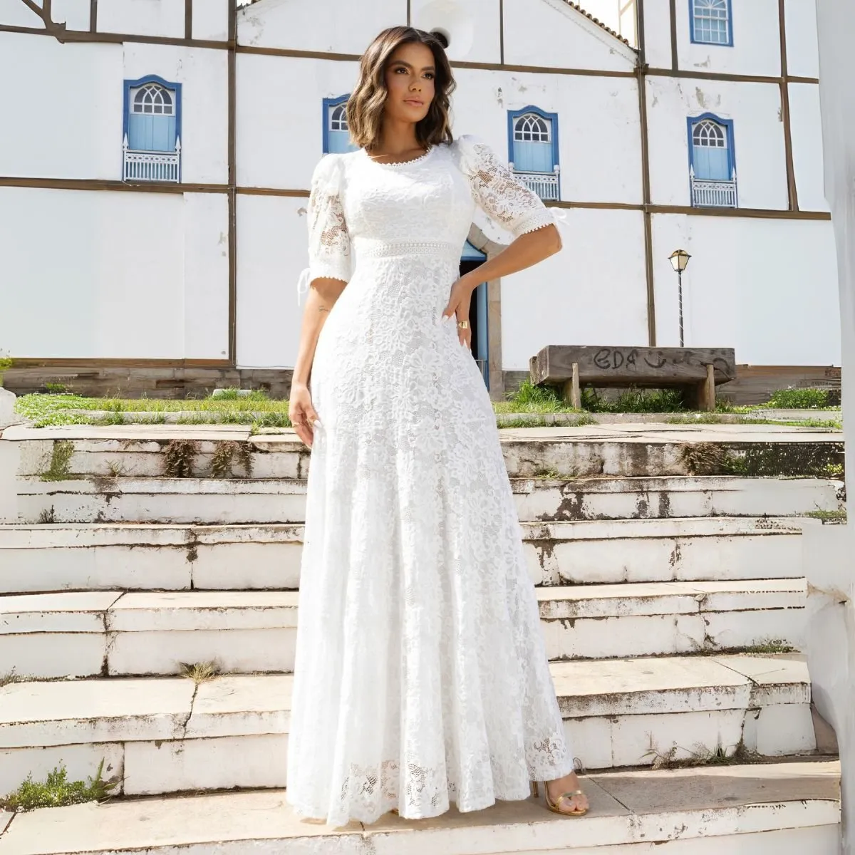 vestido de noiva manga 3/4