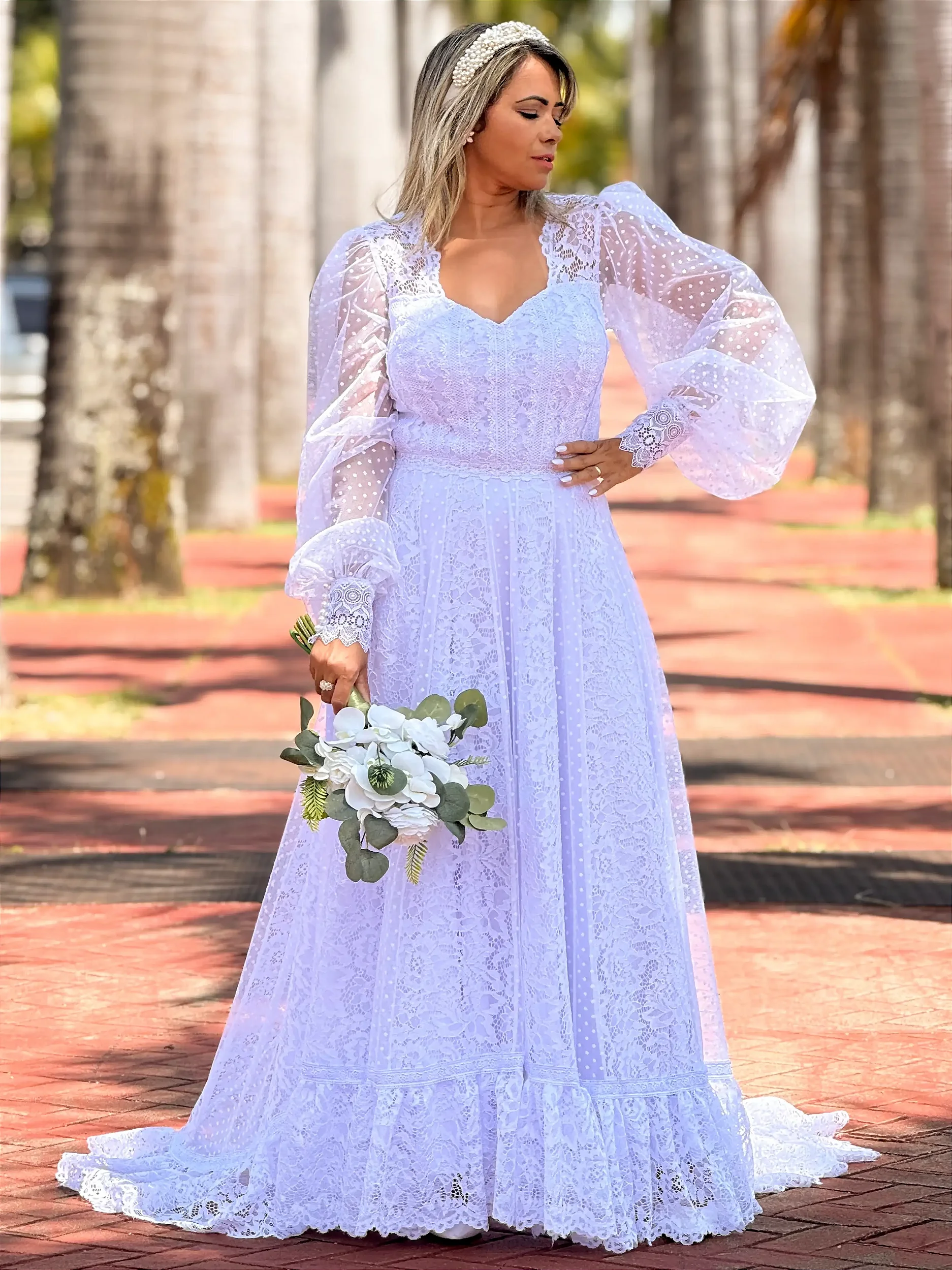 vestido de noiva manga de tule