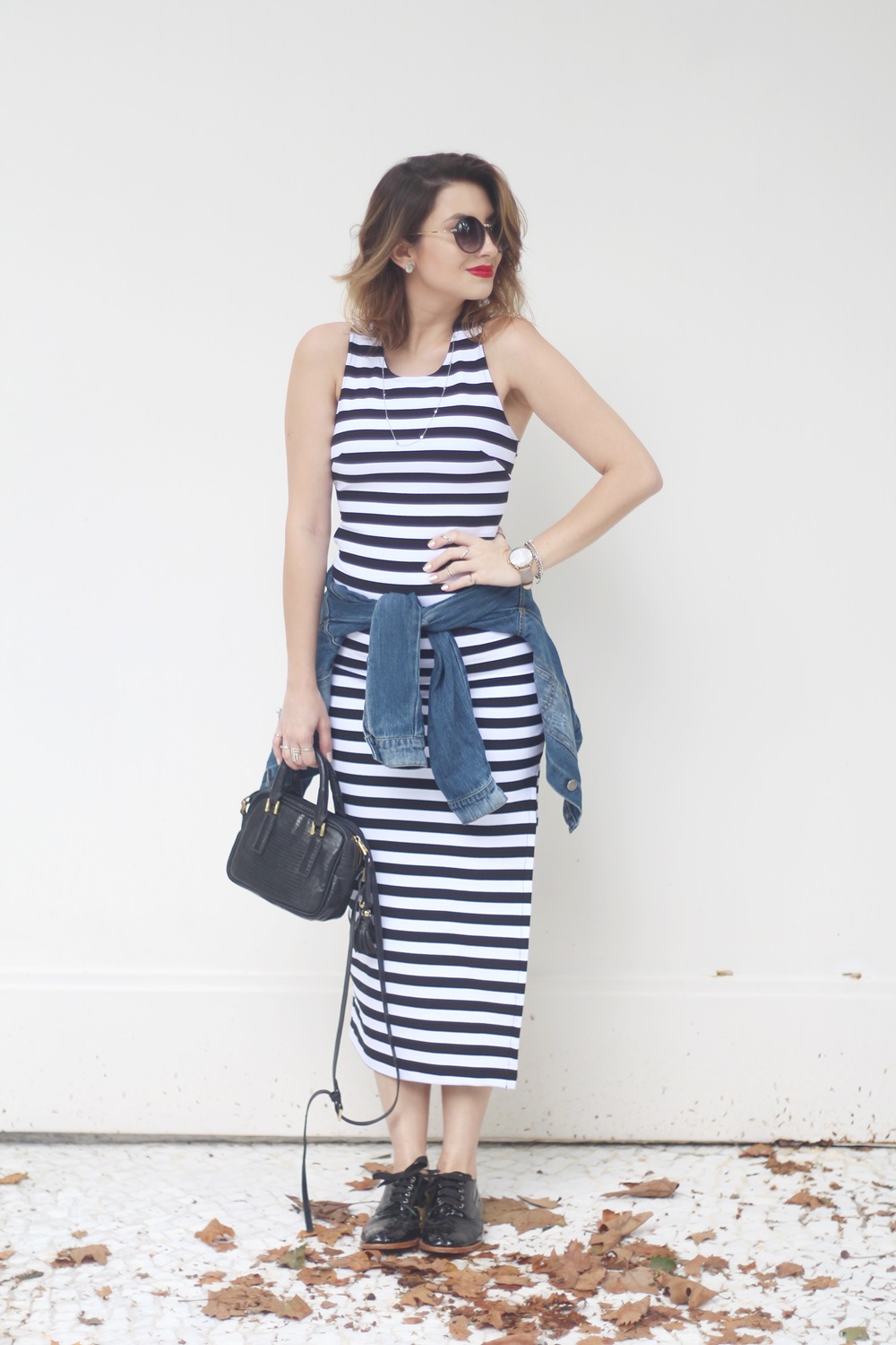 vestido listrado navy