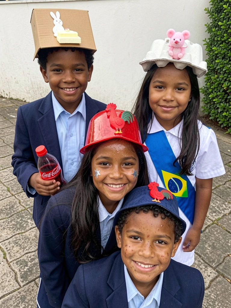 Menina de cabelo curto com adesivos de estrela prateada nas laterais, sorrindo.