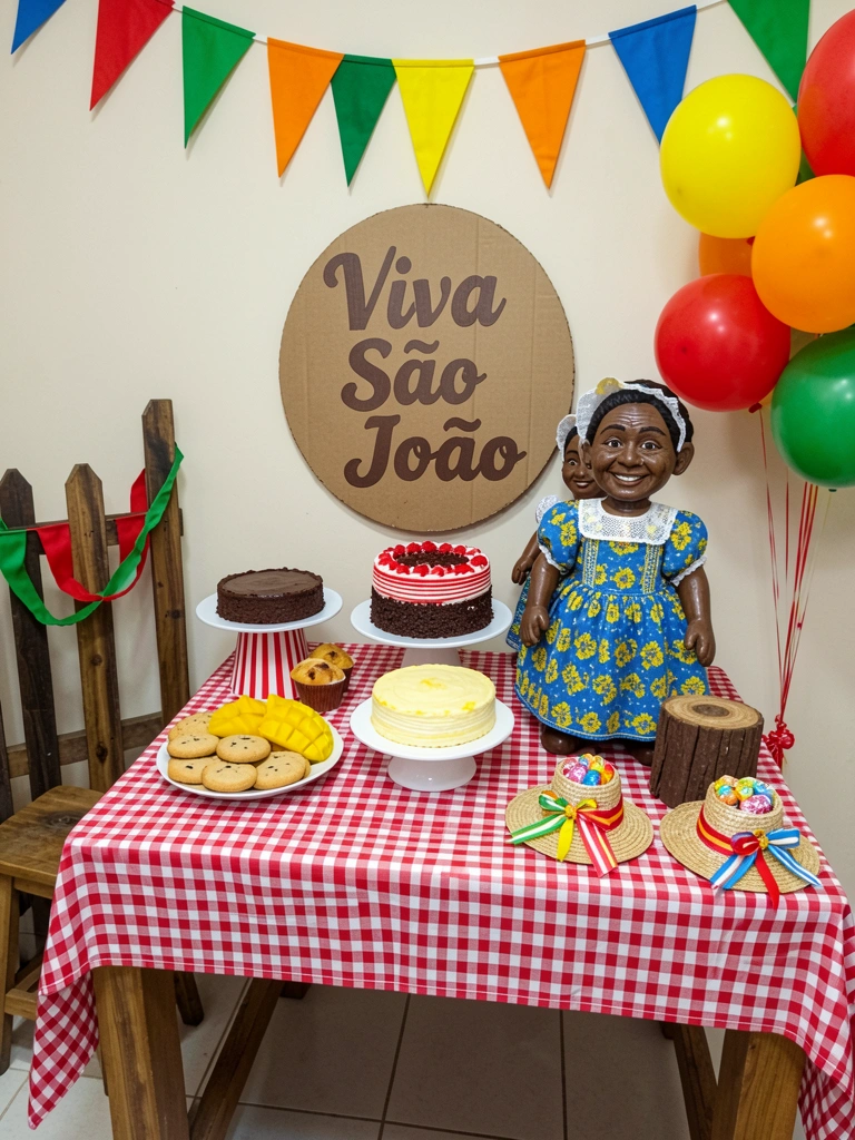 Mini chapéus de palha decorados com fitas coloridas e recheados com balas.