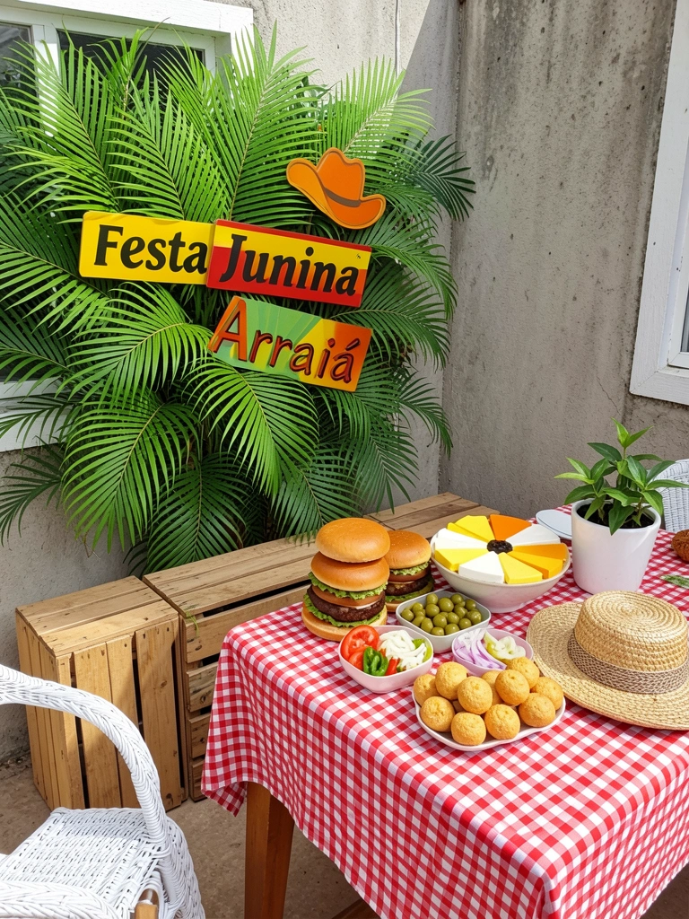 Bandeirinhas de jornal penduradas em um varal na frente de uma parede clara.