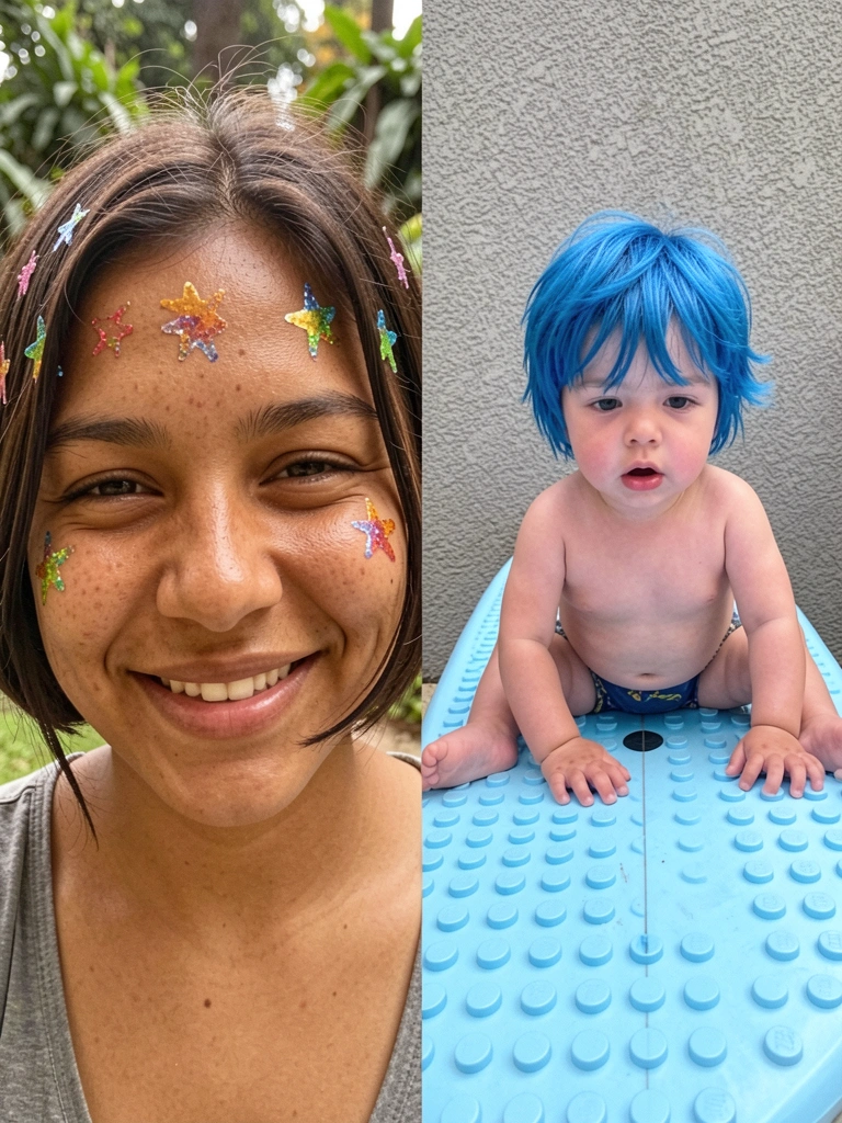 Cabelo curto com estrelas desenhadas em gel glitter prateado.