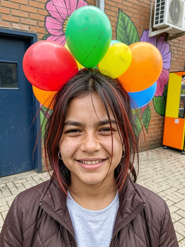 Menino com cabelo curto e topete modelado com gel, adesivos de estrela na testa.