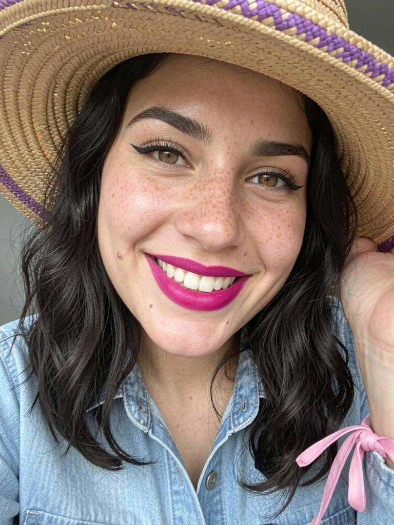 Modelo com sombra, blush e batom rosa pink harmonizados.