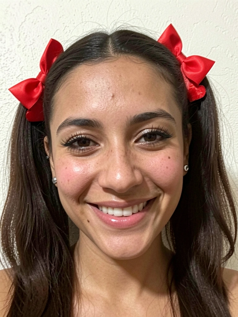 Noiva com maquiagem suave, blush leve, sardas delicadas e véu translúcido.
