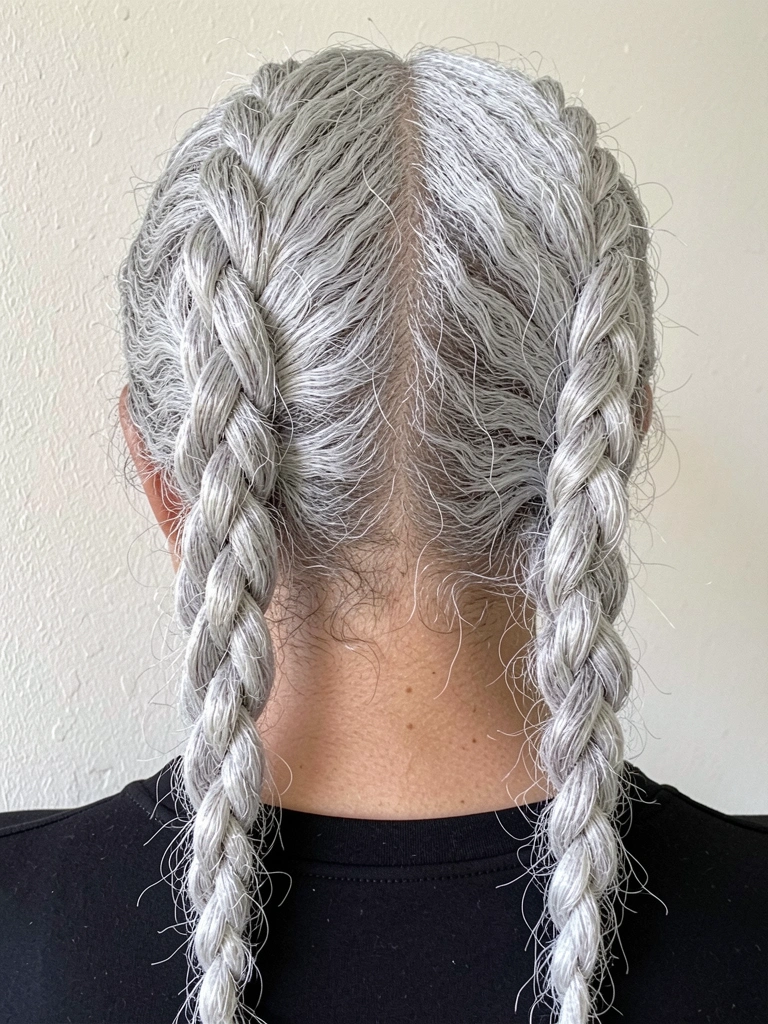 Mulher com cabelo cacheado ondulado fazendo trança embutida, textura visível nos fios.