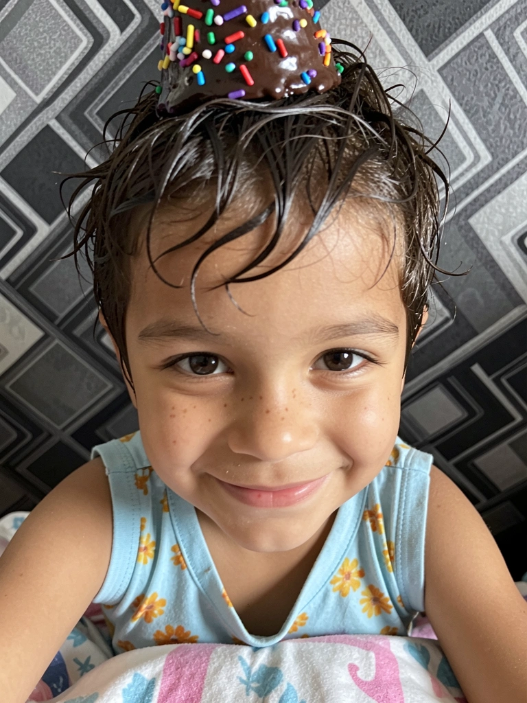 Spray roxo, palito de papelão e glitter roxo sobre algodão.