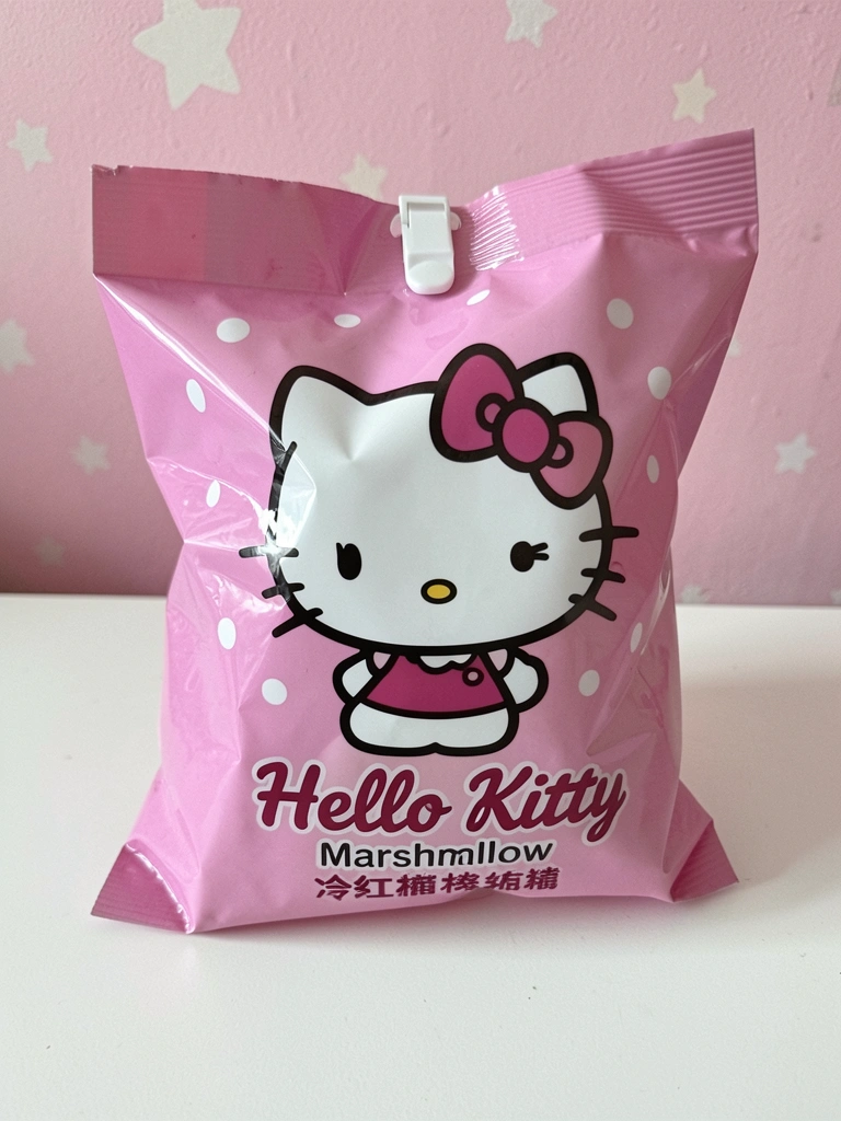 Página do site Sanrio Brasil com fundo rosa e estrelas, botão de download visível.