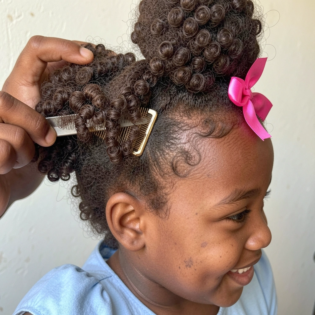 Close-up de bolhas de cabelo sendo afofadas com pente fino, seção por seção.