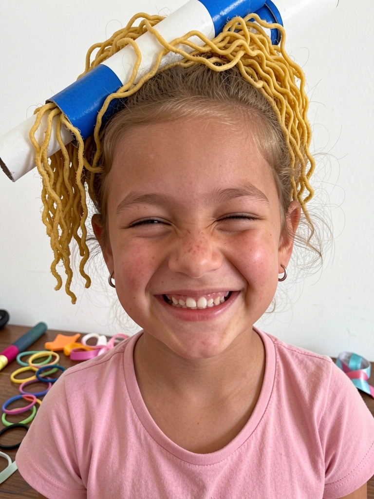 Mesa com elásticos coloridos, lacinhos antiderrapantes e fitas sobre superfície clara.