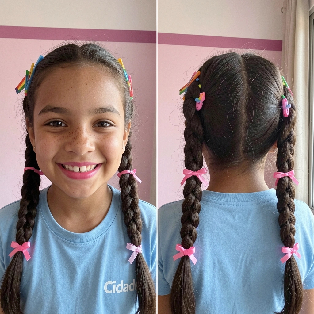 Cabelo crespo com twists decorado com mini bandeirinhas presas em grampos.