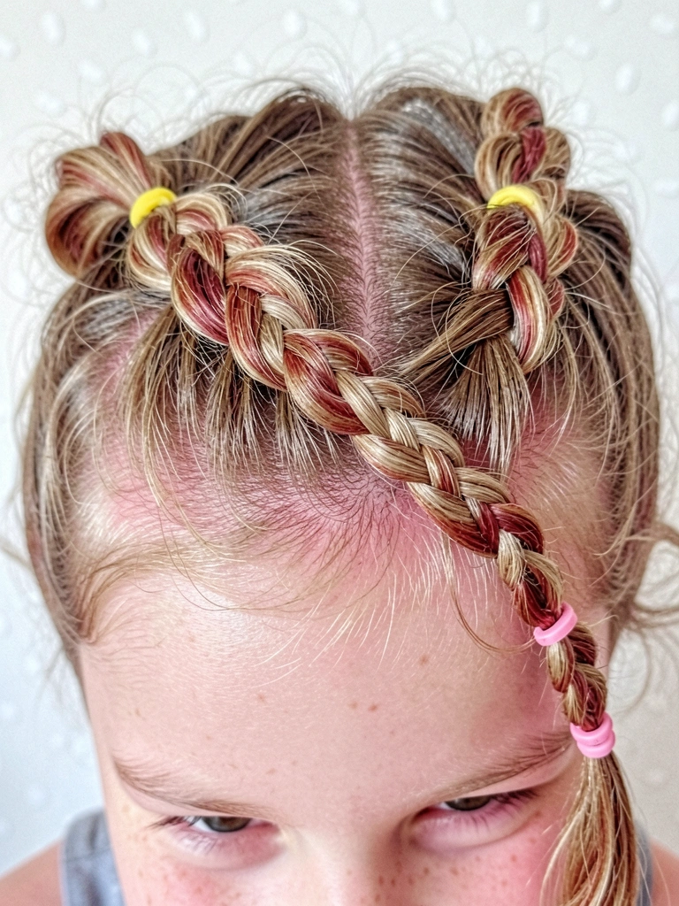 Cabelo crespo infantil com trança espinha de peixe, hidratado e definido.