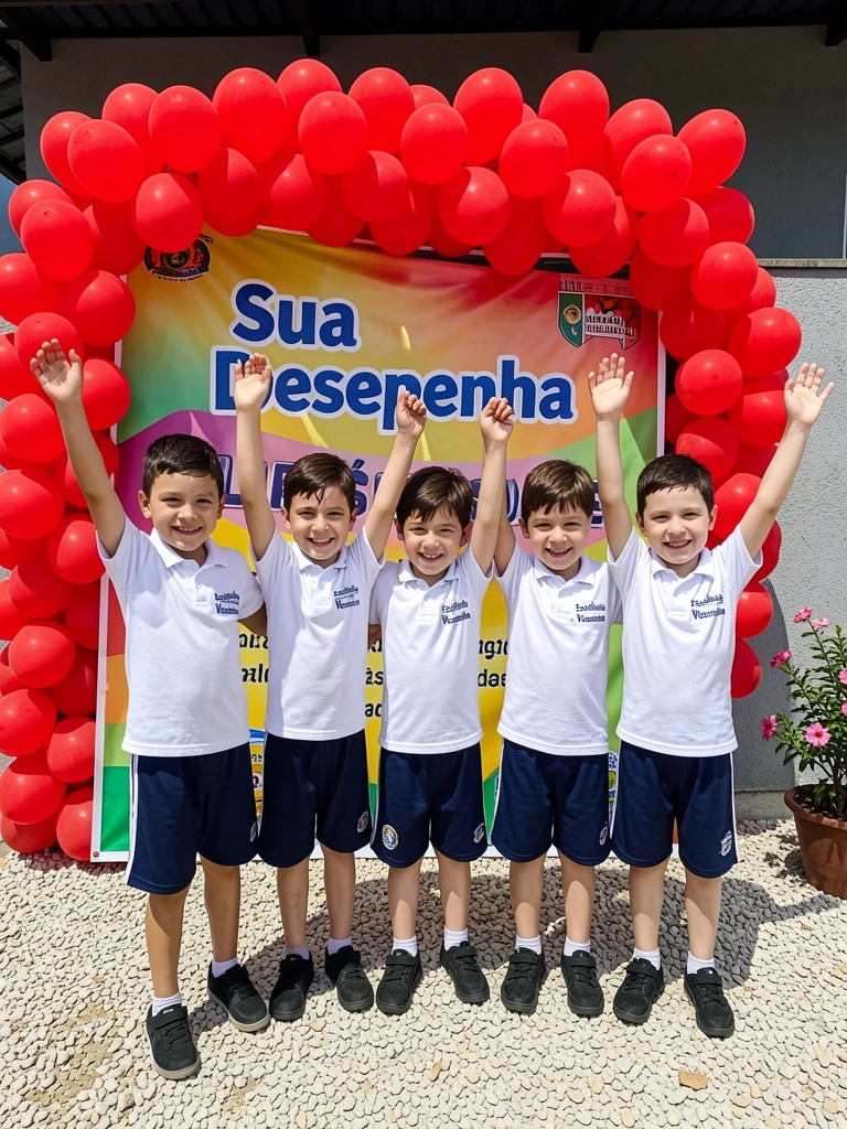 Saquinhos de papel enfeitados com fitas, contendo lápis e pirulito.