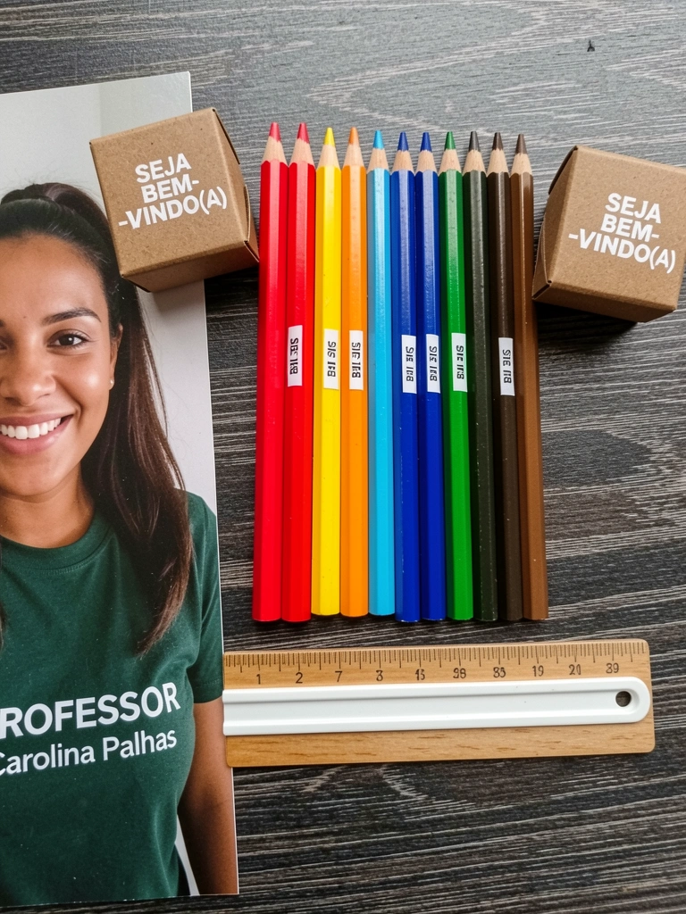 Mãos costuram um saquinho de pano com linha colorida, retalhos de tecido ao lado sobre a mesa.