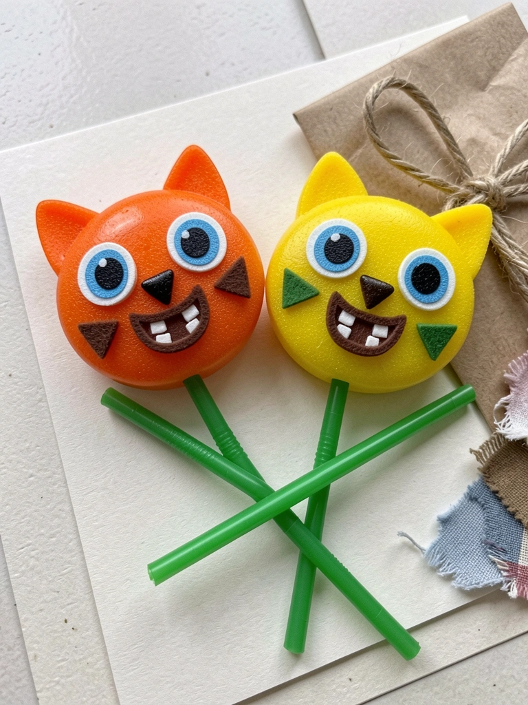 Embalagem de papel kraft amarrada com barbante, com retalhos de tecido ao lado.