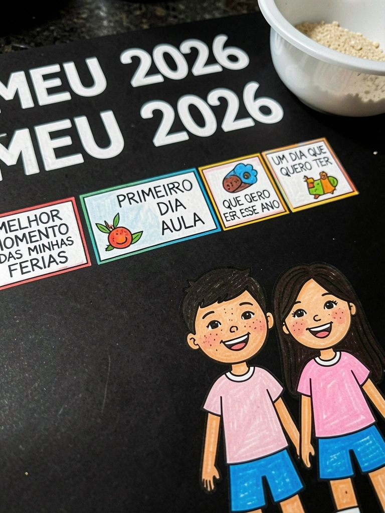 Criança lê um papel com perguntas escritas dentro de balões estourados.