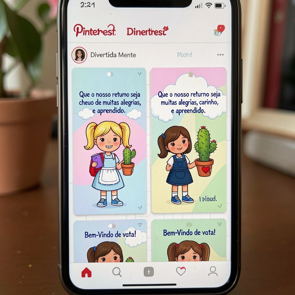 Tela de celular com pins de cartões do filme Divertida Mente no Pinterest.