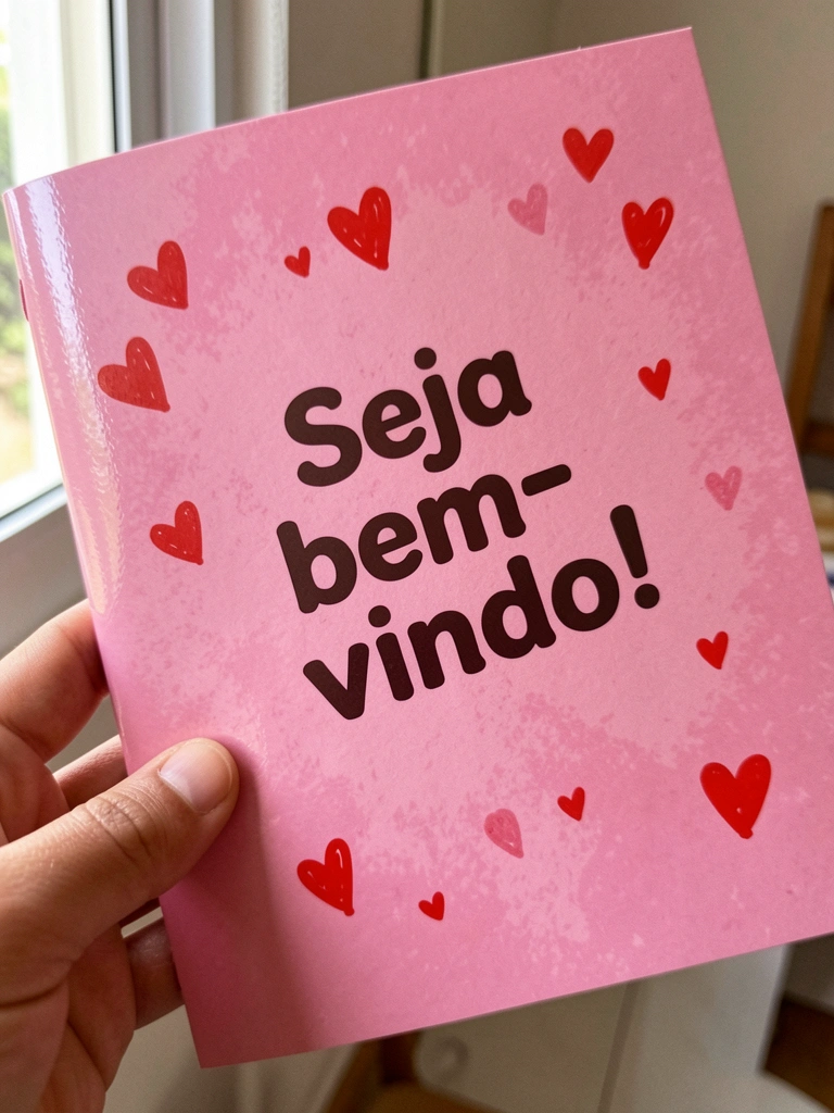 Cartão cor-de-rosa com texto