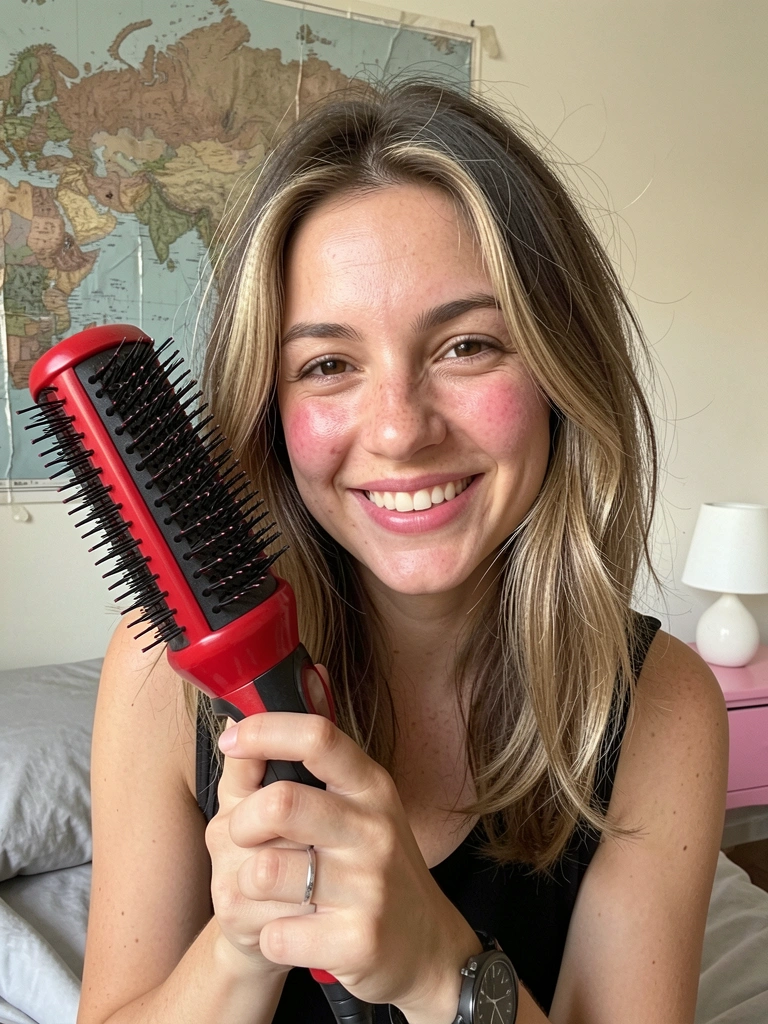 Detalhe das cerdas do secador Revlon One-Step, com cerdas de nylon e tufos de cabelo.