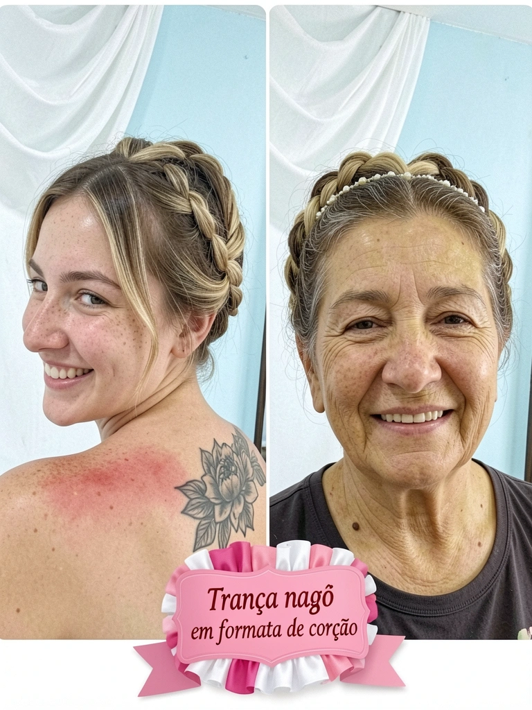 Trança nagô em formato de coração em cabelo curto, vista de trás.