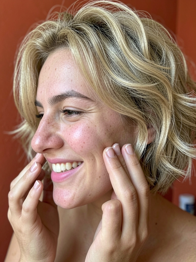 Mãos aplicando pomada modeladora em cabelo curto, fios sendo moldados com os dedos.