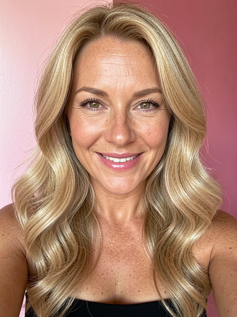 Cabelo loiro dourado em tom de pele quente.