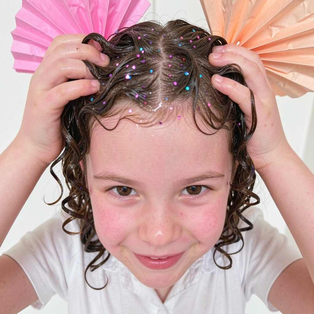 Mãos moldando cachos com gel transparente em cabelo cacheado.