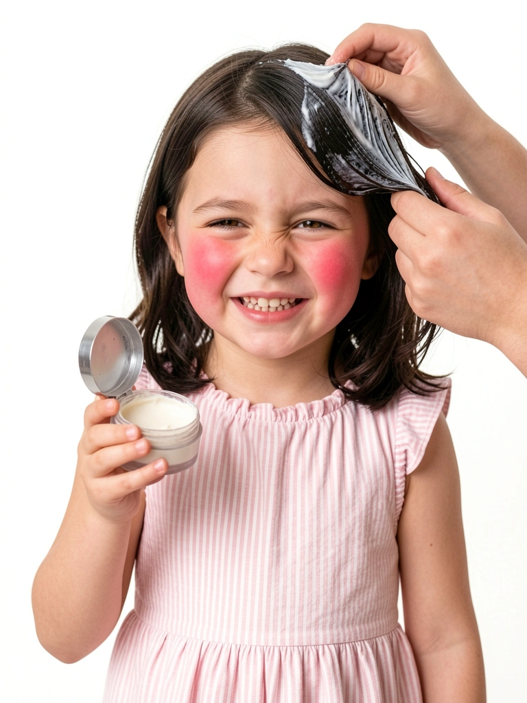 Pomada em pote aberto, mãos modelando cabelo cacheado.