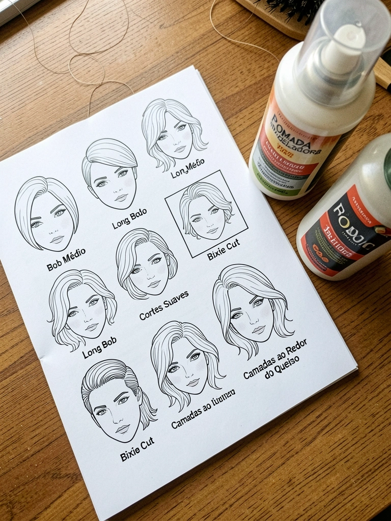 Pomada modeladora, spray texturizador e leave-in sobre uma superfície neutra.