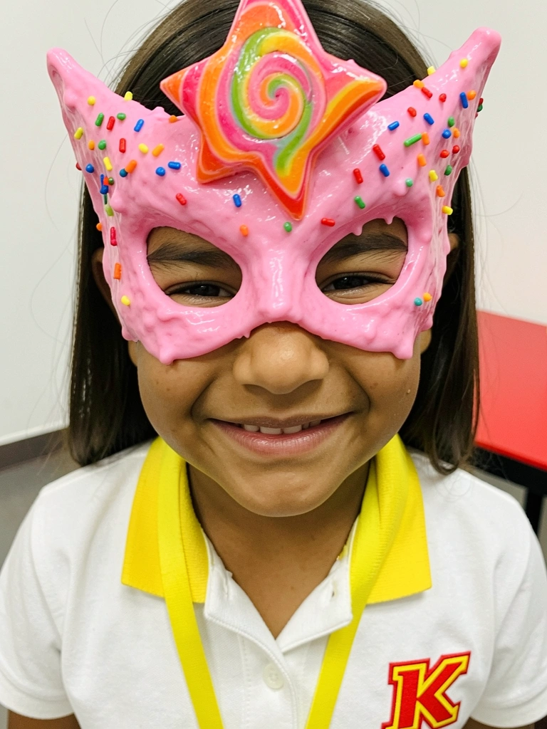 Crianças com penteados criativos de super-heróis e animais em um evento escolar.