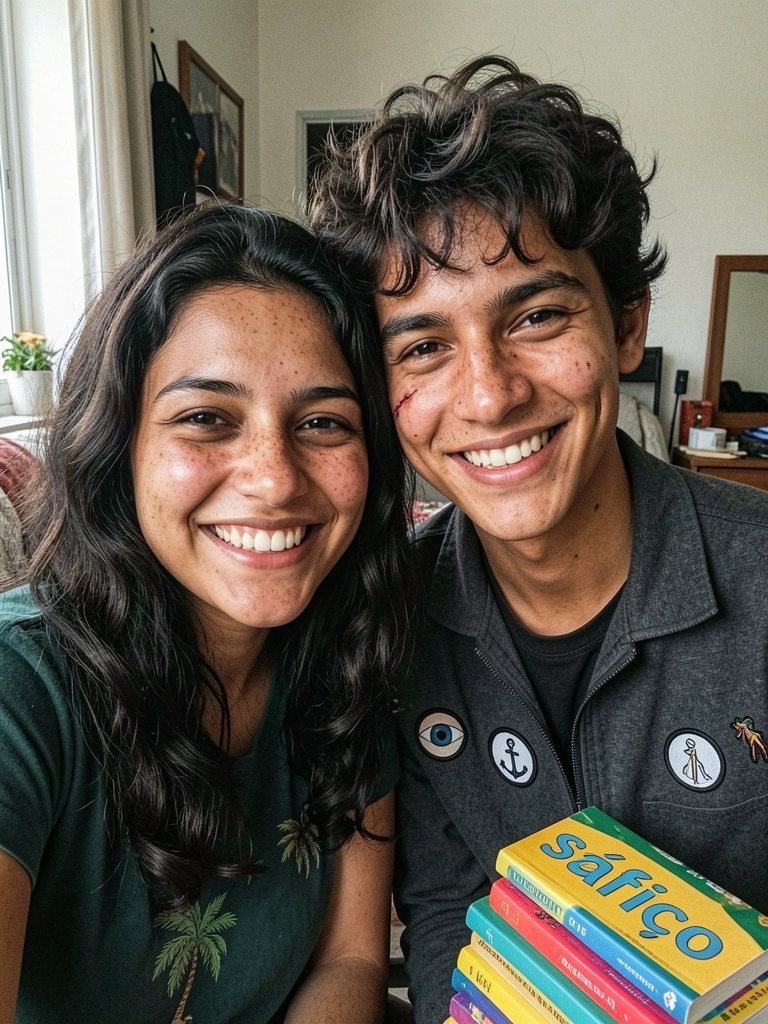 Livros com capas coloridas empilhados, com o termo 