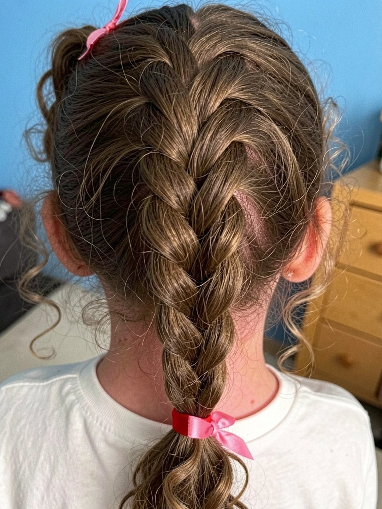 Menina com cabelo cacheado usando penteado protetor trançado.