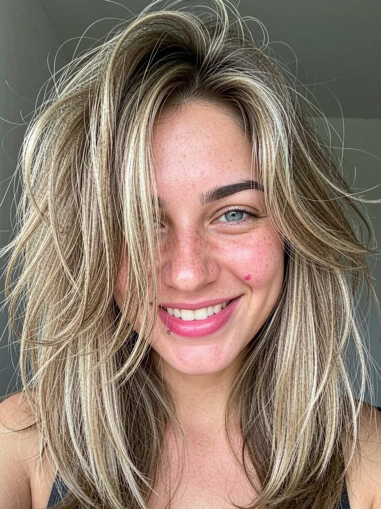Cabelo fino em camadas que criam volume e movimento.