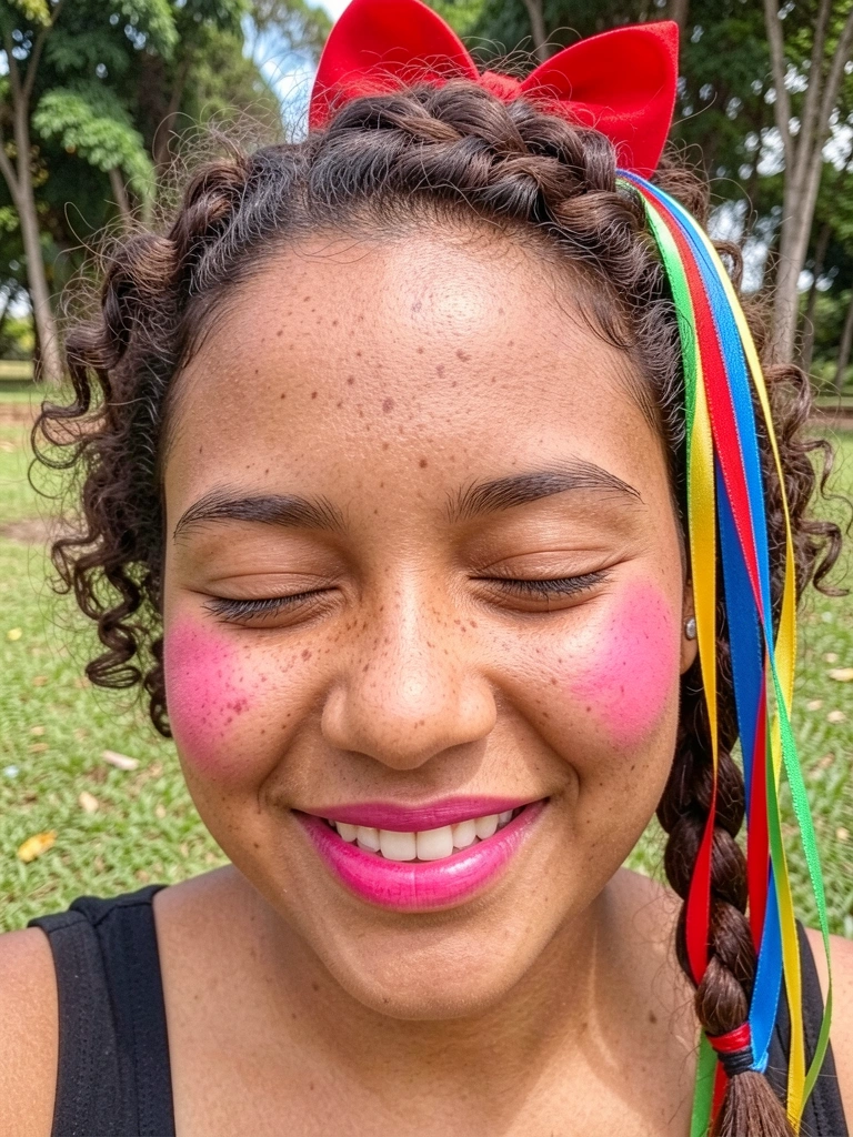 Cabelo cacheado curto com trança embutida lateral, fios definidos e texturizados.