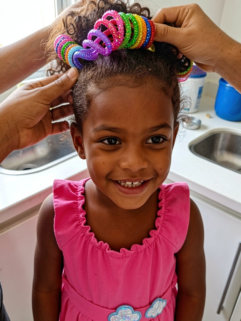 Mãos modelando cachos em cabelo cacheado volumoso.