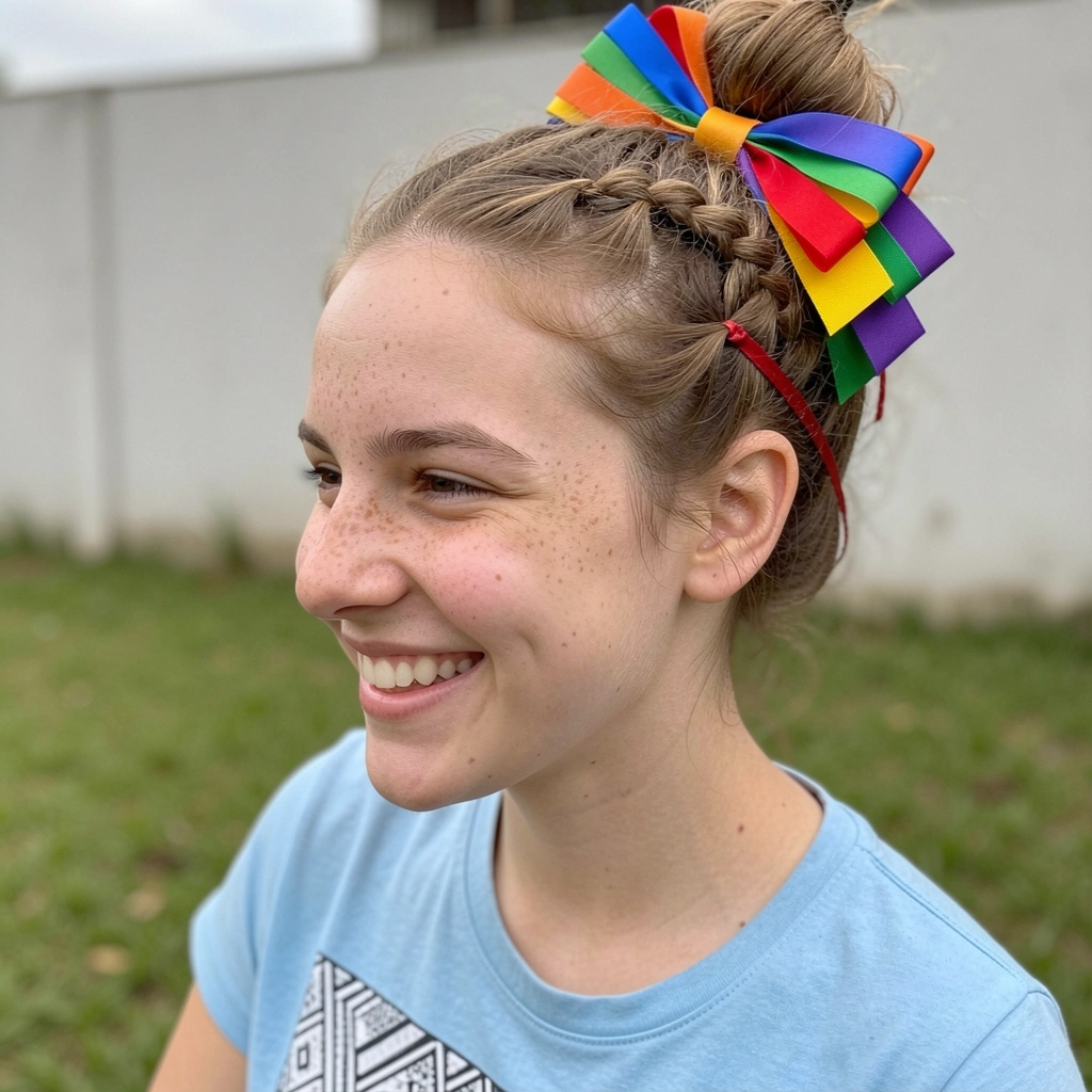 Mulher prendendo o cabelo em um coque rápido usando acessórios.