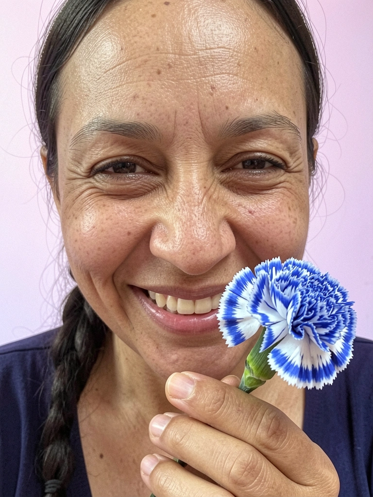 Mulher sorrindo ao receber um elogio, em ambiente descontraído.