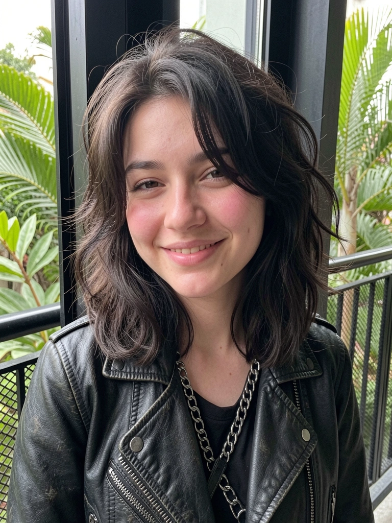 Detalhe de um corte de cabelo feminino com pontas desfiadas e comprimento médio.