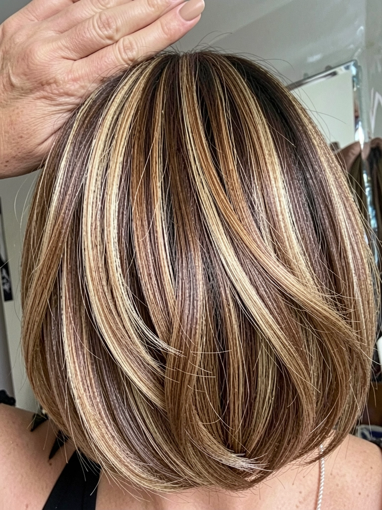 Cabelo ondulado com movimento e camadas desconectadas, estilo Riviera Bob.