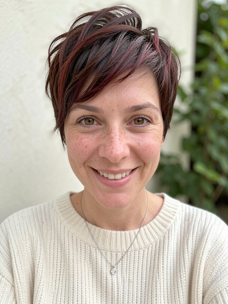 Mulheres com diferentes variações de pixie cut, cabelos curtos estilizados em texturas e cores variadas.