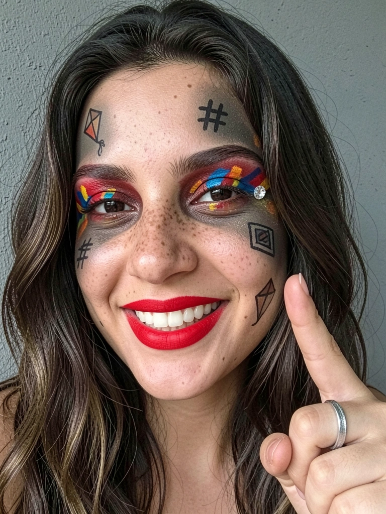 Olho com delineado preto e strass prateados aplicados no canto externo.