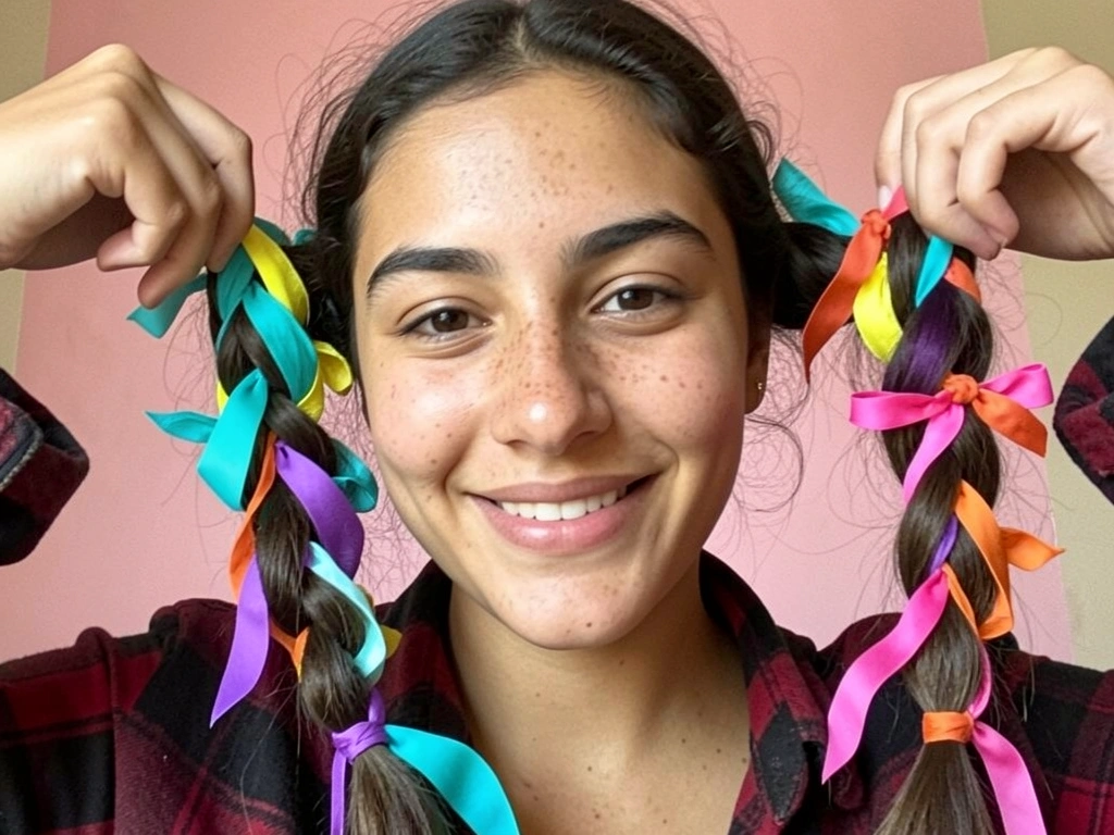 Mãos entrelaçando fios de cabelo em uma trança pipoca, puxando cada volta.