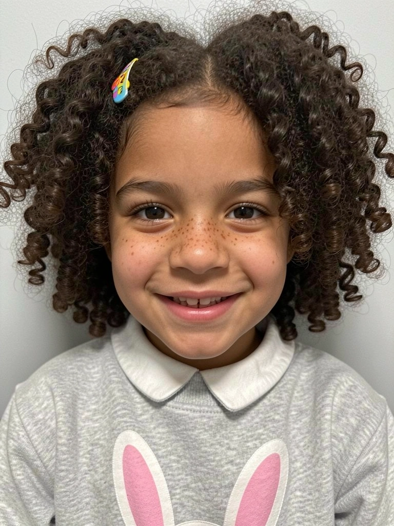 Presilha infantil colorida em cabelo cacheado