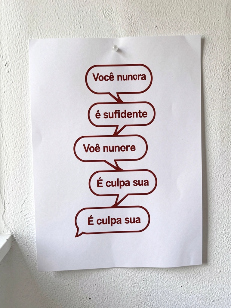 Ilustração de duas bolhas de diálogo em vermelho e preto com texturas irregulares, uma menor e outra maior, sobre fundo escuro.