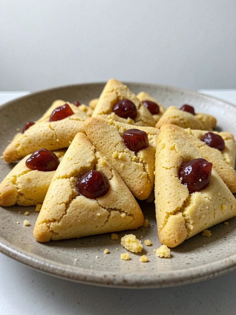 Biscoito goiabinha amanteigado com recheio de goiabada em um prato branco.
