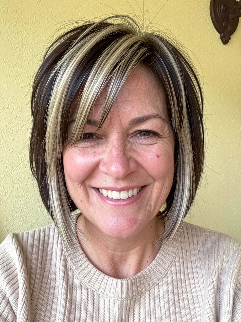 Mulher com cabelo curto antes e depois, mostrando rejuvenescimento.