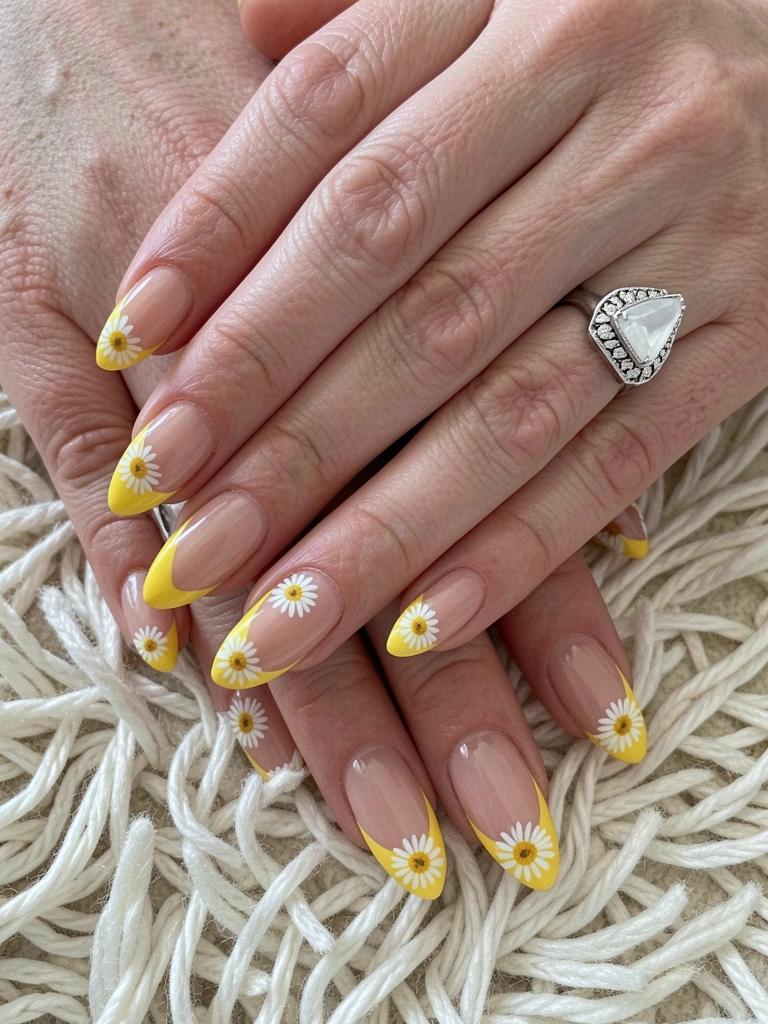 Esmalte amarelo manteiga em frasco com tampa preta, pincel parcialmente mergulhado.